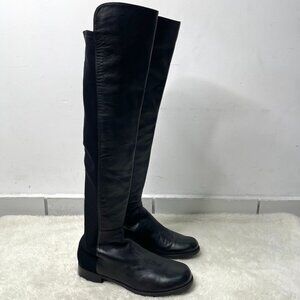 Stuart Weitzman Women's 50/50 Black Leather Knee High Tall Boots Shoes Size 8